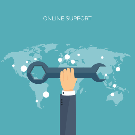 Vector illustration. Flat background. Web service. Mechanical tools. Development, online support.のイラスト素材
