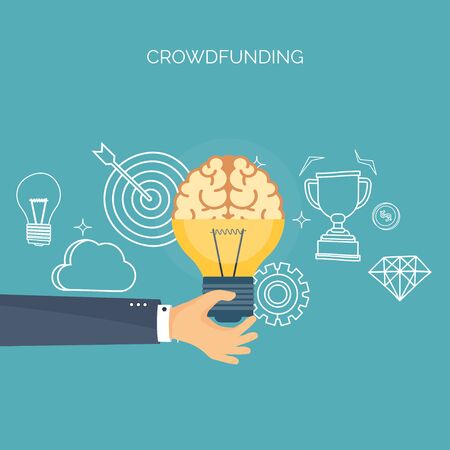 Vector illustration. Flat backgrounds set. New ideas, smart solutions. Business aims. Teamwork. Targeting.のイラスト素材