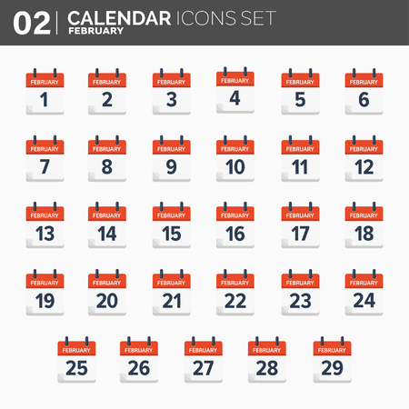 Vector illustration. Calendar icons set.  Date and time.  Februaryのイラスト素材
