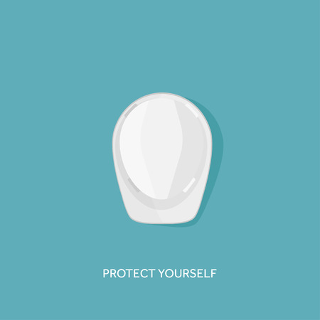 Vector illustration. Flat hard hat. Engineering, building. Protection. Plastic helmet.のイラスト素材