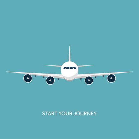 Vector illustration. Plane, airplane. Flat background. Travel and tourism.のイラスト素材