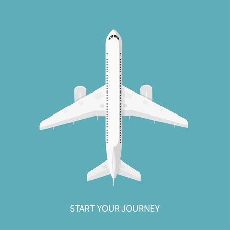 Vector illustration. Plane, airplane. Flat background. Travel and tourism.のイラスト素材