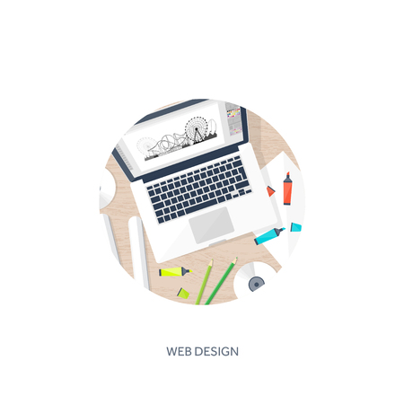 Graphic web design. Drawing and painting. Development. Illustration, sketching, freelance. User interface. UI. Computer, laptop.のイラスト素材