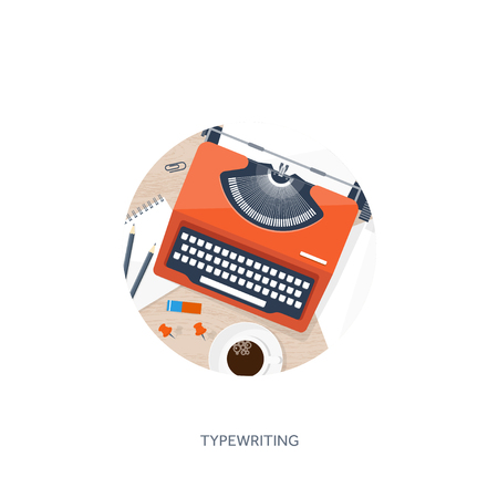 Vector illustration.  Flat typewriter. Tell your story. Author. Blogging.のイラスト素材