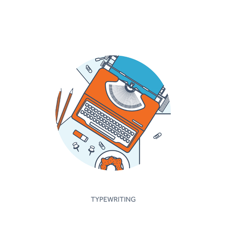 Vector illustration. Flat typewriter. Tell your story. Author. Blogging.Lined, outline.のイラスト素材