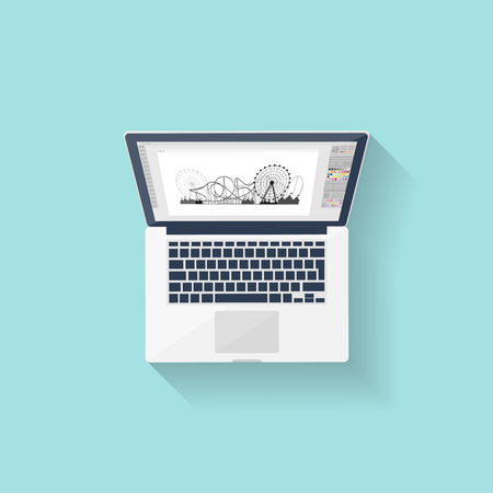 Digital drawing. Personal computer, laptop. Graphics and web design. Flat style. Vector illustrationのイラスト素材