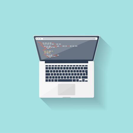 Programming and coding online. Flat style. Web courses. Internet ui design. App developmentのイラスト素材
