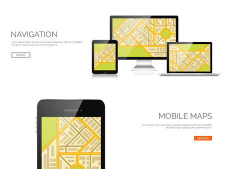 Vector illustration. Realistic laptop, tablet. Adaptive ui. Responcive web design.のイラスト素材