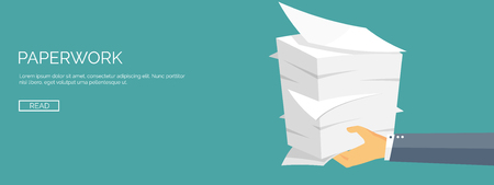 Vector illustration. Flat background with papers. paperwork and office routine, documents. Workspace.のイラスト素材