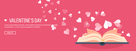 Vector illustration. Flat background with book. Love, hearts. Valentines day. Be my valentine. 14 february.のイラスト素材