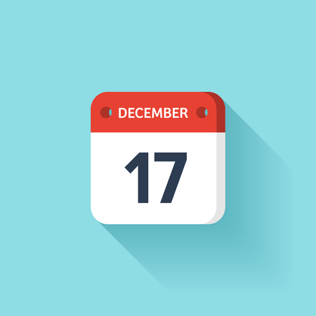 December 17. Isometric Calendar Icon With Shadow.Vector Illustration,Flat Style.Month and Date.Sunday,Monday,Tuesday,Wednesday,Thursday,Friday,Saturday.Week,Weekend,Red Letter Day. Holidays 2017.のイラスト素材