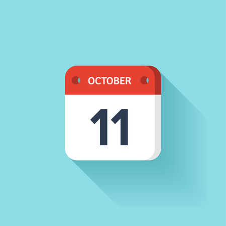 October 11. Isometric Calendar Icon With Shadow.Vector Illustration,Flat Style.Month and Date.Sunday,Monday,Tuesday,Wednesday,Thursday,Friday,Saturday.Week,Weekend,Red Letter Day. Holidays 2017.のイラスト素材