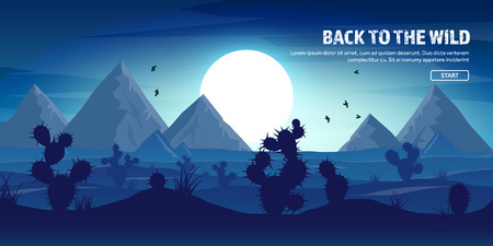 Desert trip. Extreme tourism and travelling. Back to nature. Sands.Exploring Africa. Horizont line with sky,stars. Mountaines, flying birds.Camels.のイラスト素材