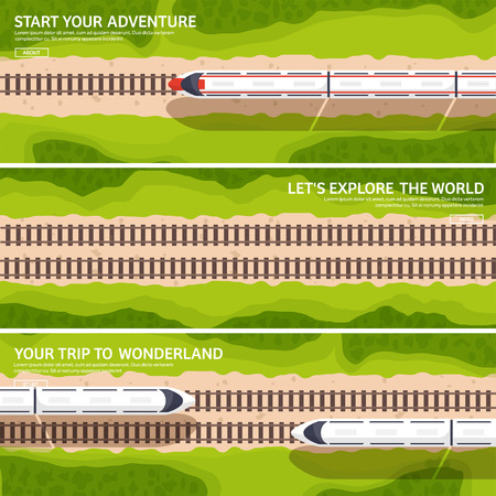 Travel by train. Railway station.Summer vacation. Traveling. Road. Green backgroundのイラスト素材