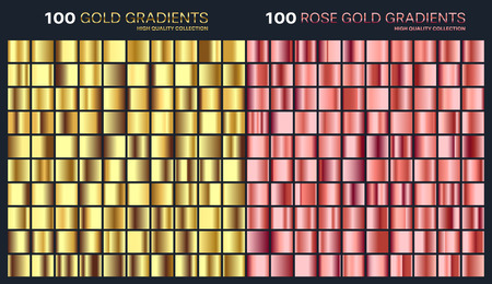 Rose gold,golden gradient,pattern,template.Set of colors for design,collection of high quality gradients.Metallic texture,shiny background.Pure metal.Suitable for text,mockup,banner,ribbon,ornament.のイラスト素材