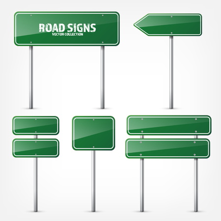 Road green traffic sign. Blank board with place for text.Mockup. Isolated information sign. Direction. Vector illustration.のイラスト素材