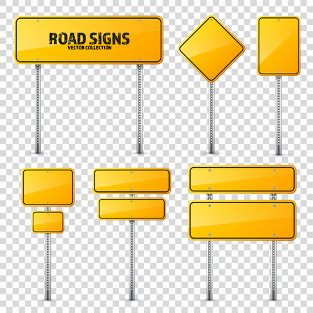 Road yellow traffic sign. Blank board with place for text.Mockup. Isolated information sign. Direction. Vector illustration.のイラスト素材