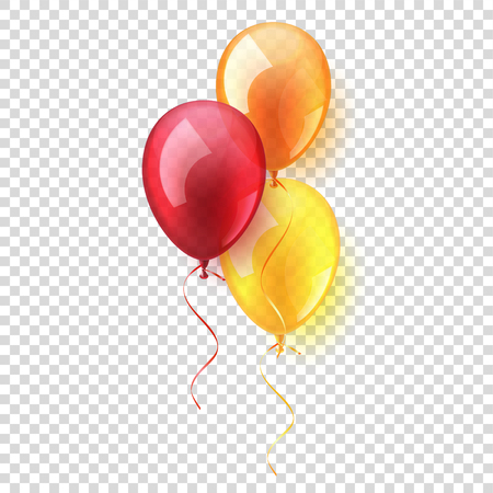 Transparent Isolated Realistic Colorful Glossy Flying Air Balloons set. Birthday party. Ribbon.Celebration. Wedding or Anniversary.Vector Illustration.のイラスト素材
