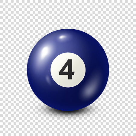 Billiard,blue pool ball with number 4.Snooker. Transparent background.Vector illustration.のイラスト素材