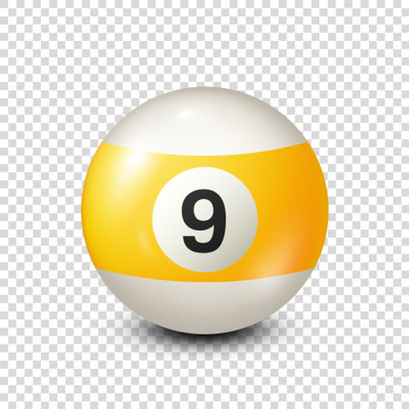 Billiard,yellow pool ball with number 9.Snooker. Transparent background.Vector illustration.のイラスト素材
