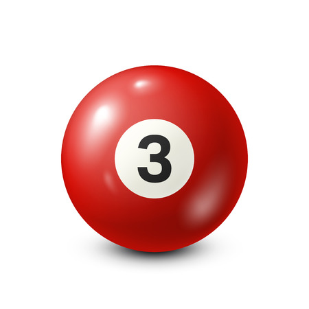 Billiard,red pool ball with number 3.Snooker. White background.Vector illustration.のイラスト素材