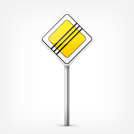 Road signs collection isolated on white background. Road traffic control.Lane usage.Stop and yield. Regulatory signs. Curves and turns.のイラスト素材