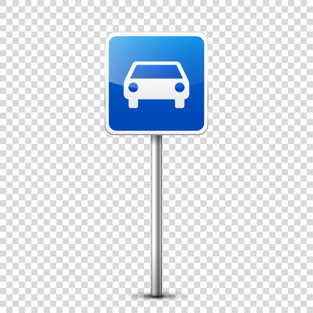 Road blue signs collection isolated on transparent background. Road traffic control.Lane usage.Stop and yield. Regulatory signs. Curves and turns.のイラスト素材