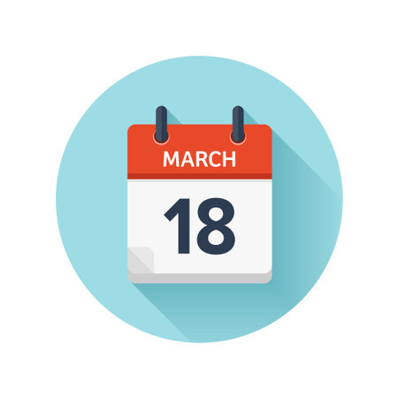 March 18. Vector flat daily calendar icon. Date and time, day, month 2018.  Holiday. Season.:: tasmeemME.com