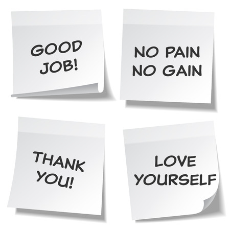 Sticky note with text and shadow isolated on transparent background set. White paper. Message on notepaper.Reminder. Vector illustration.のイラスト素材