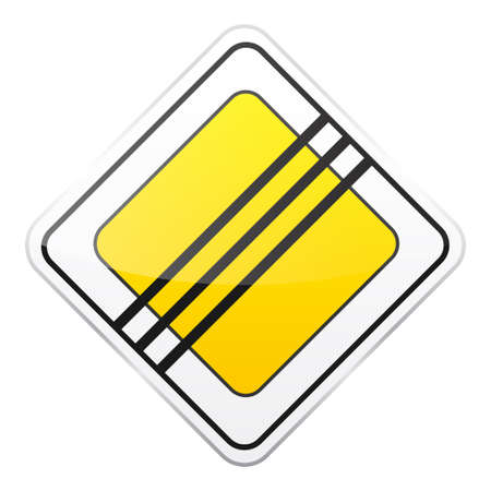 Road yellow sign on white background. Road traffic control.Lane usage. Stop and yield. Regulatory sign. Street.のイラスト素材