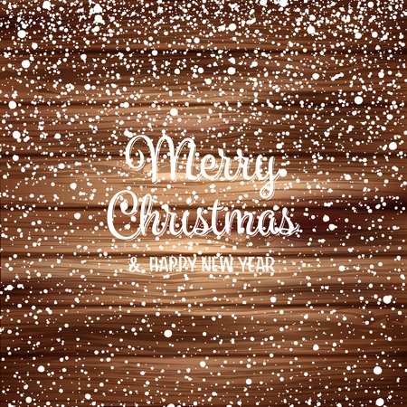 Snow with snowflakes on wood. Winter background for Christmas or New Year holidays. Falling snow effect. Frost storm, snowfall, ice.のイラスト素材