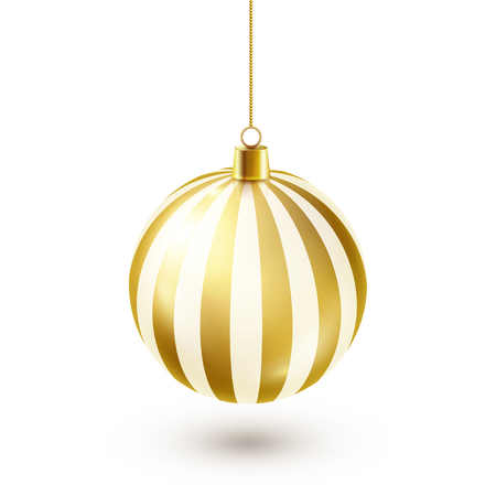Christmas Tree Shiny Golden Ball. New Year Decoration. Winter Season. December Holidays. Greeting Gift Card Or Banner Elementのイラスト素材
