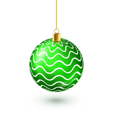 Christmas Tree Shiny Green Ball. New Year Decoration. Winter Season. December Holidays. Greeting Gift Card Or Banner Elementのイラスト素材