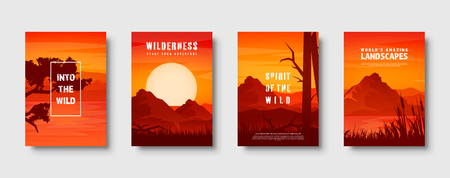 Mountains and forest. Wild nature landscape. Travel and adventure.Panorama. Into the woods. Horizon line.Trees,fog. Vector illustration.のイラスト素材