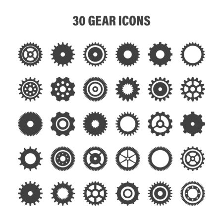 Gear wheels set. Retro vintage cogwheels collection. Industrial icons. Vector illustration.のイラスト素材