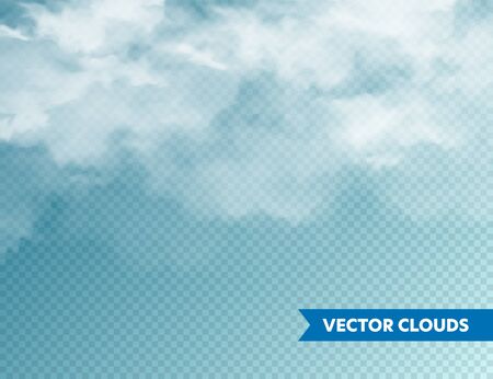 Realistic Clouds. Isolated Cloud on Blue Transparent Background. Sky Panorama. Vector Design Elementのイラスト素材