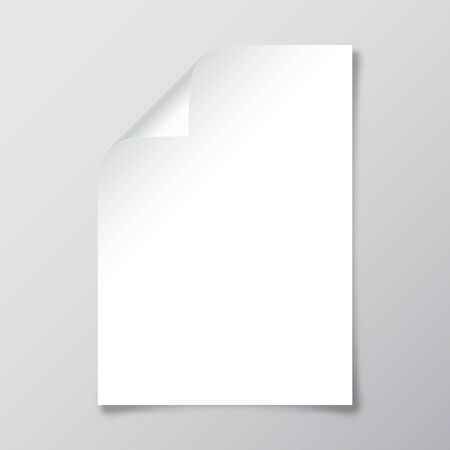Realistic blank paper sheet with shadow in A4 format. Notebook or book page with curled corner. Vector illustration.のイラスト素材