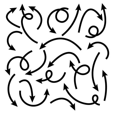 Black Hand Drawn Arrows Set on White Background. Arrow, Cursor Icon. Vector Pointers Collection. Back, Next Web Page Sign.のイラスト素材