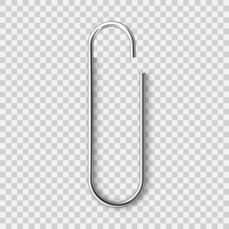 Realistic metal paper clip isolated on transparent background. Page holder, binder. Vector illustration.のイラスト素材