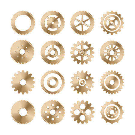 Gear wheels set. Retro vintage metal cogwheels collection. Industrial icons. Vector illustrationのイラスト素材