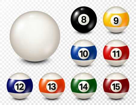 Billiard, pool balls with numbers collection. Realistic glossy snooker ball. White background. Vector illustration.のイラスト素材