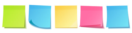 Realistic blank sticky notes isolated on white background. Colorful sheets of note papers. Paper reminder. Vector illustration.のイラスト素材