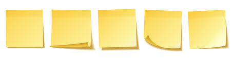 Realistic blank sticky notes isolated on white background. Yellow sheets of note papers. Paper reminder. Vector illustration.のイラスト素材