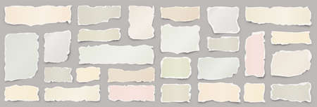 Ripped paper strips. Realistic crumpled paper scraps with torn edges. Shreds of notebook pages. Vector illustration.のイラスト素材