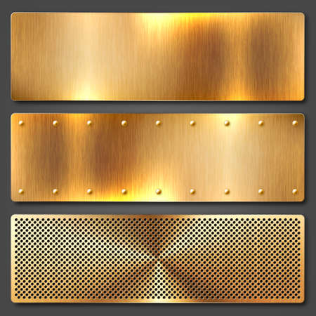 Realistic brushed metal textures set. Polished stainless steel background. Vector illustration.のイラスト素材