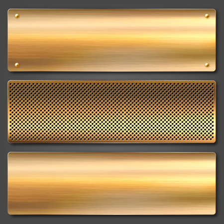 Realistic brushed metal textures set. Polished stainless steel background. Vector illustration.のイラスト素材