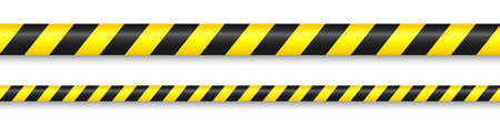 Realistic yellow barricade tape. Police warning line. Danger or hazard stripe. Under construction sign. Vector illustration.のイラスト素材