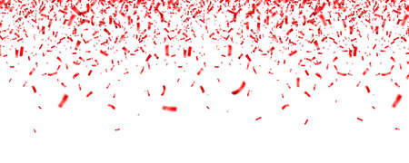 Christmas, Valentines day red confetti on white background. Falling shiny glitter. Festive party design elements.のイラスト素材