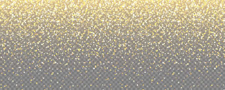 Sparkling Golden Glitter with Bokeh Lights on Transparent Vector Background. Falling Shiny Confetti with Gold Shards. Shining Light Effect for Christmas or New Year Greeting Card.のイラスト素材