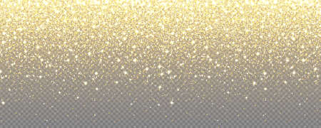 Sparkling Golden Glitter on Transparent Vector Background. Falling Shiny Confetti with Gold Shards. Shining Light Effect for Christmas or New Year Greeting Card.のイラスト素材